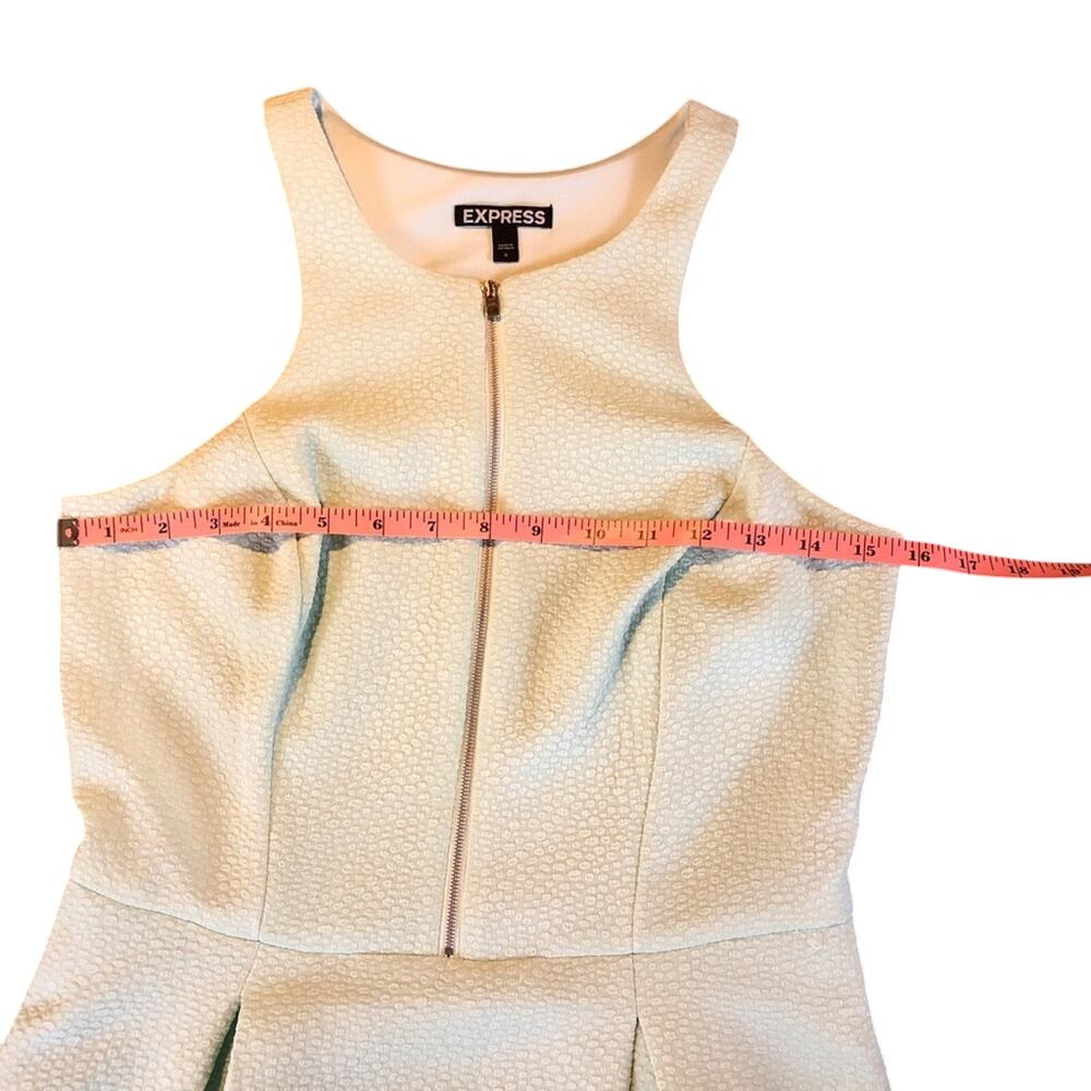 Express Fit & Flare Turquoise Sleeveless Dress Front Zip Pockets Lace Trim - Picture 10 of 16